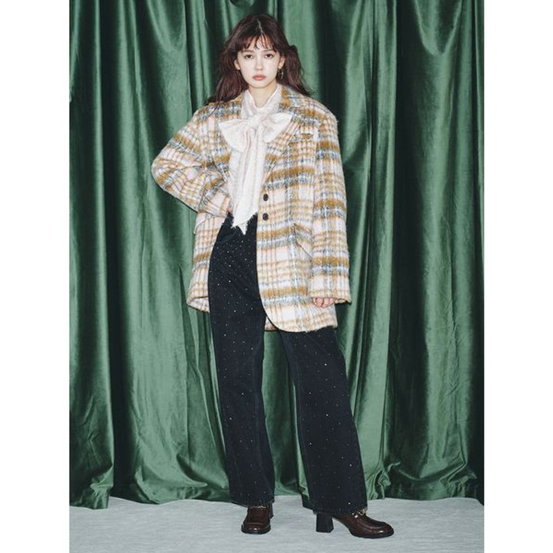 リリーブラウン LILY BROWN シャギーオーバージャケット （CHECK） -靴