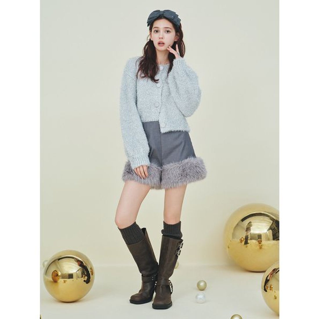 リリーブラウン LILY BROWN エコファーショートパンツ （BLK