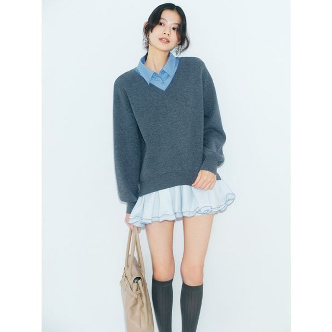 リリーブラウン LILY BROWN シャツドッキングフリルミニワンピース