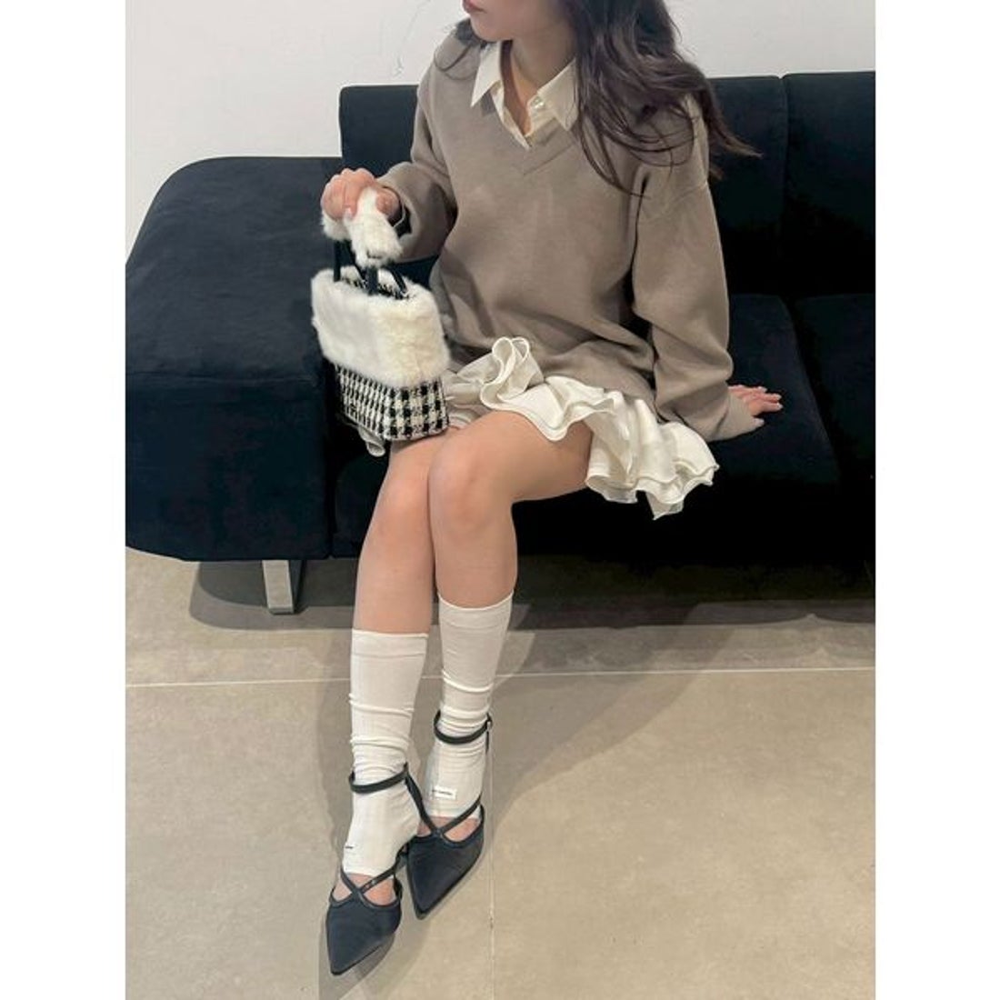 リリーブラウン LILY BROWN シャツドッキングフリルミニワンピース