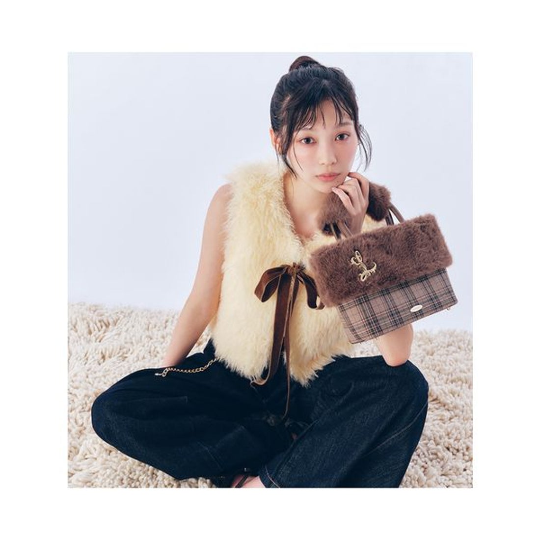 リリーブラウン LILY BROWN ベロアリボンファーベスト （CGRY） -靴