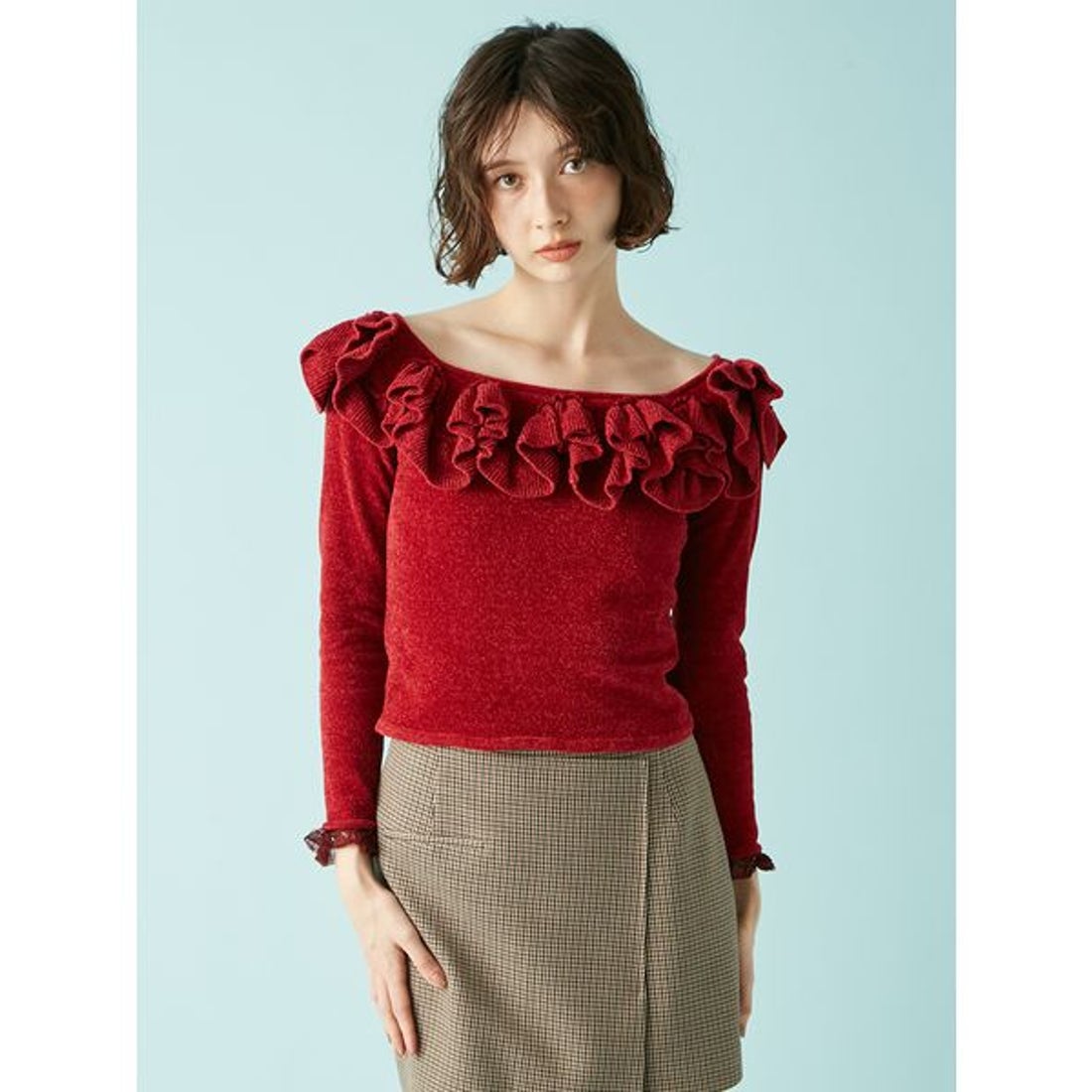 リリーブラウン LILY BROWN モールフリルニットトップス （CGRY） -靴