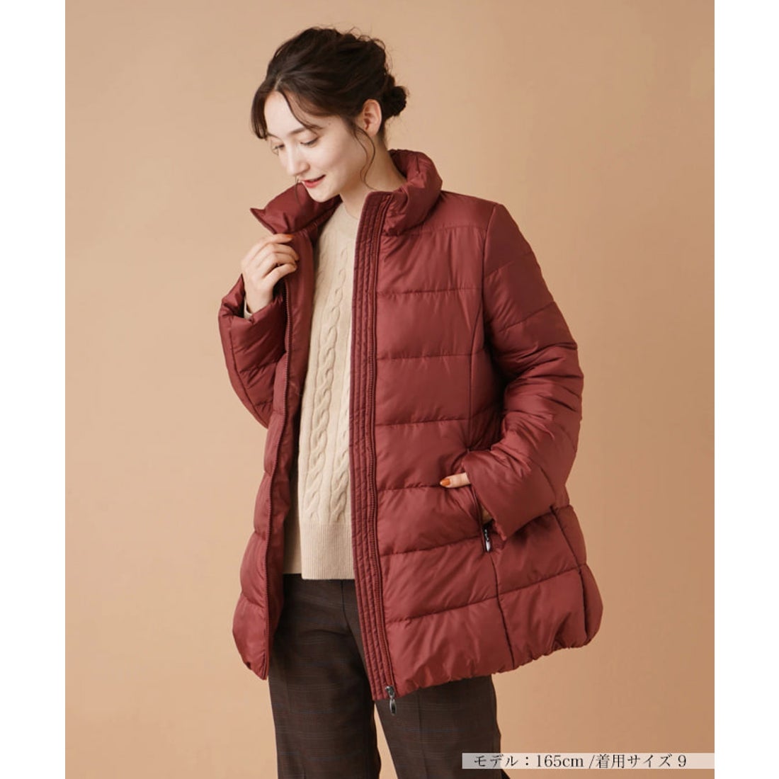 レリアン Leilian 中わたキルティングハーフコート （レッド系