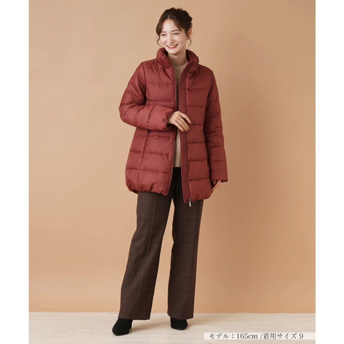 レリアン Leilian 中わたキルティングハーフコート （レッド系