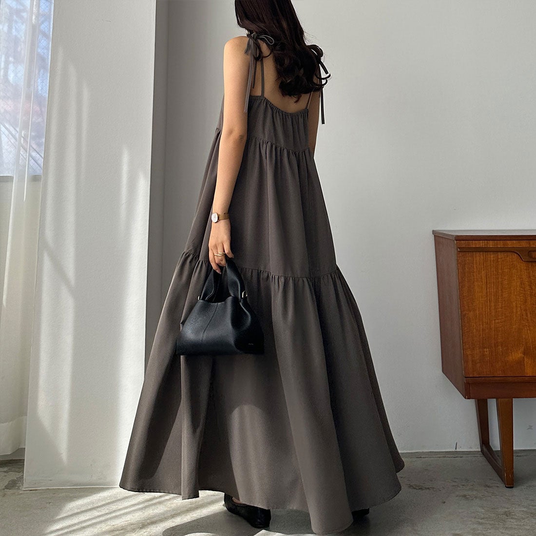 ルエレ Louere リボンティアードキャミワンピース （チャコール