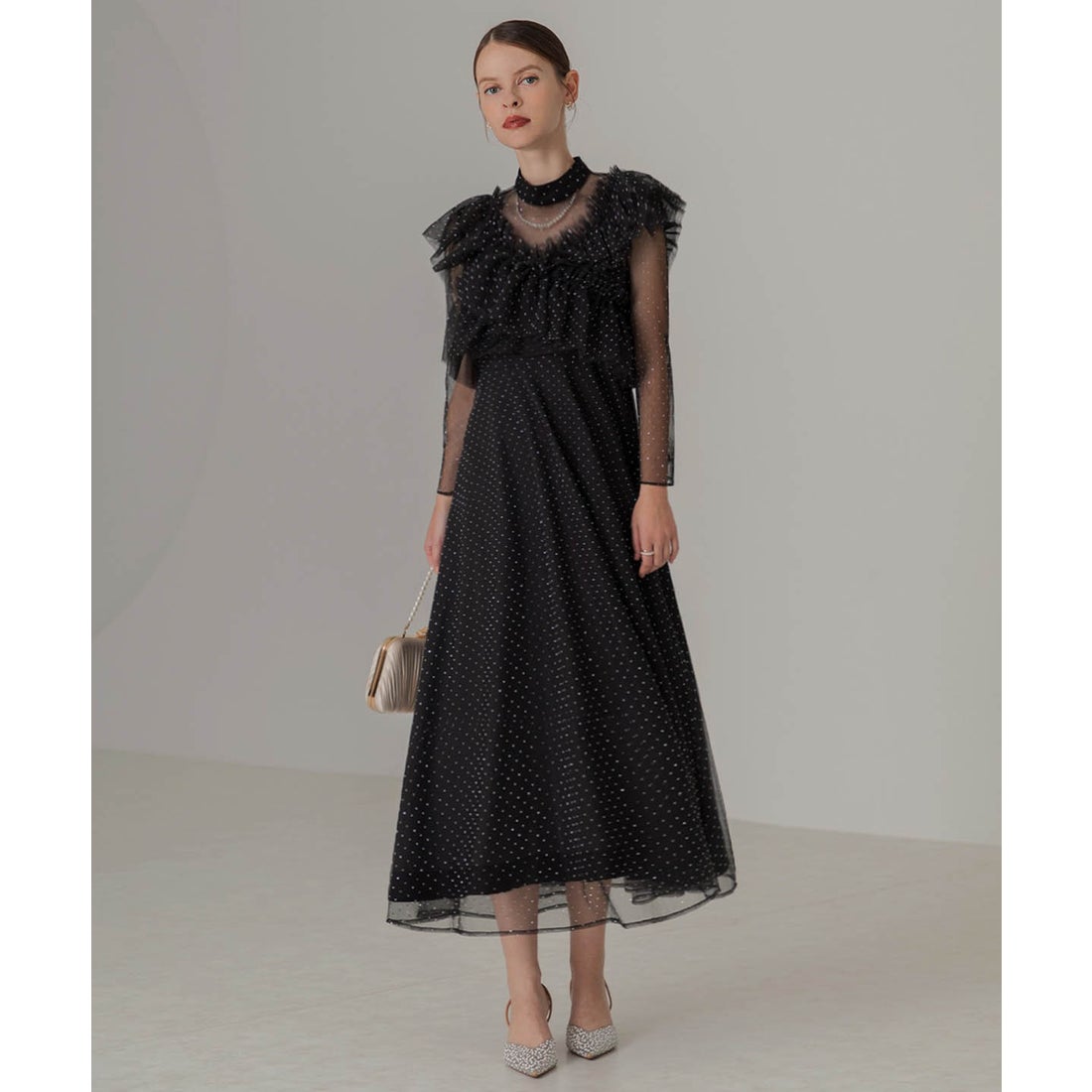 レジャ Leja 2wayドットストーンギャザーチュールAラインドレス