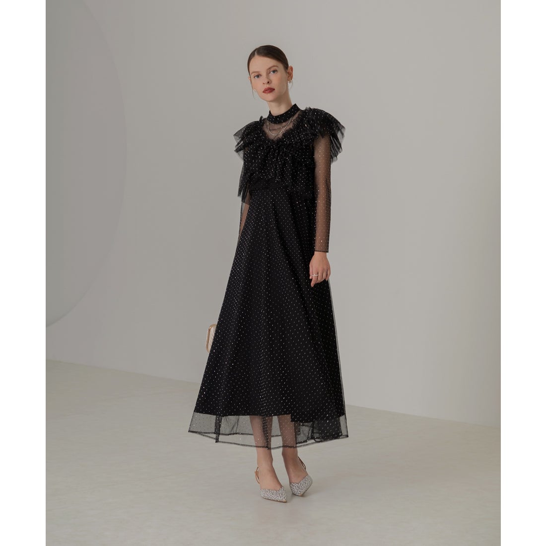 レジャ Leja 2wayドットストーンギャザーチュールAラインドレス