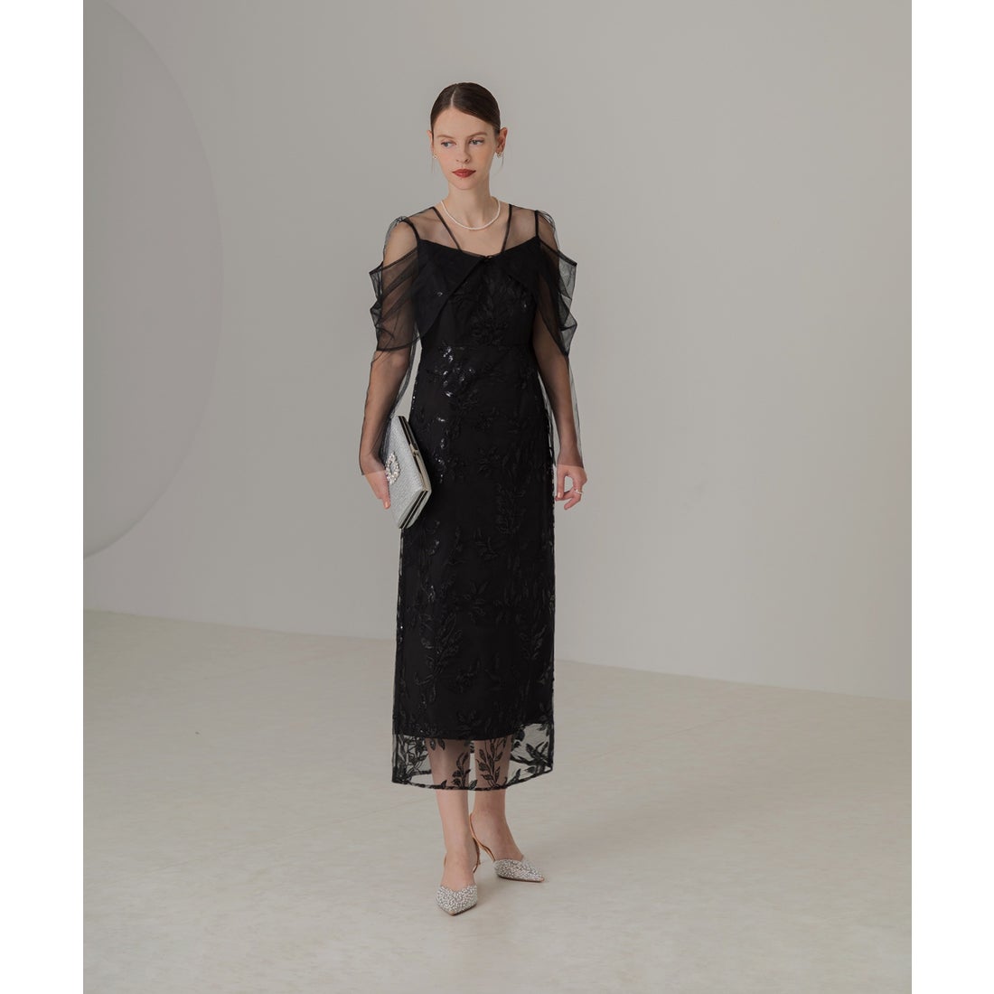 レジャ Leja チュールロングスリーブリーフIラインドレスワンピース