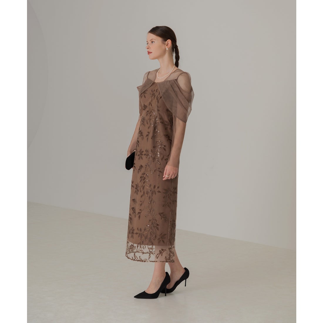 レジャ Leja チュールロングスリーブリーフIラインドレスワンピース