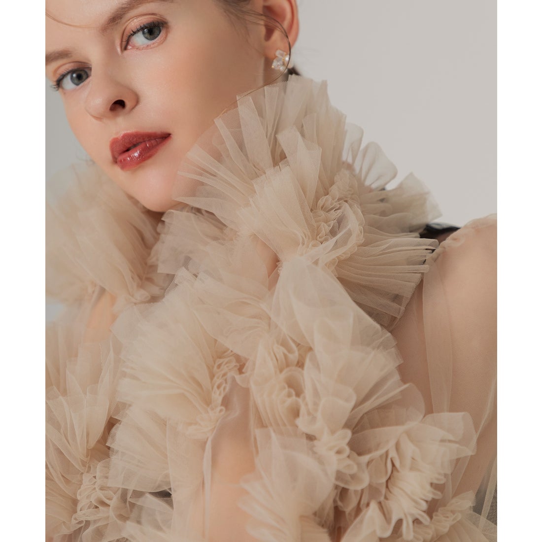 レジャ Leja ボリュームチュールスリーブオールインワンパンツドレス