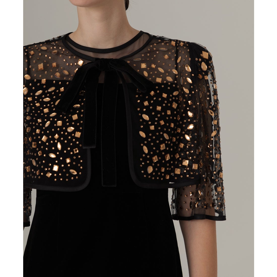 レジャ Leja ビジューストーンボレロベロアスリットIラインドレス