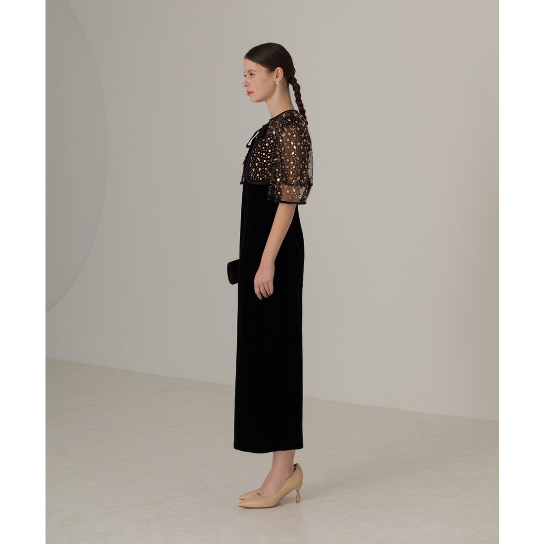 レジャ Leja ビジューストーンボレロベロアスリットIラインドレス
