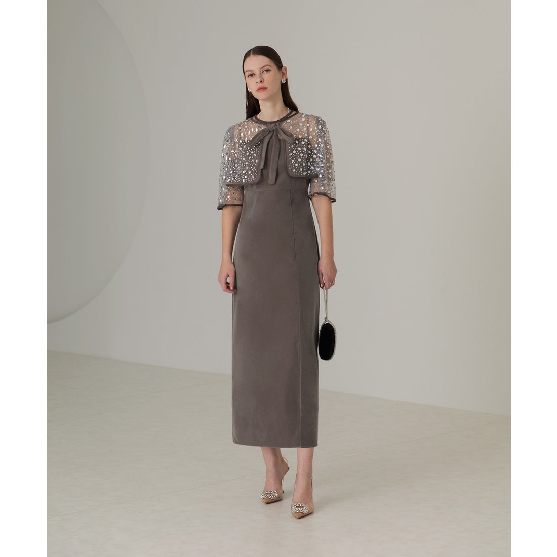 レジャ Leja ビジューストーンボレロベロアスリットIラインドレス