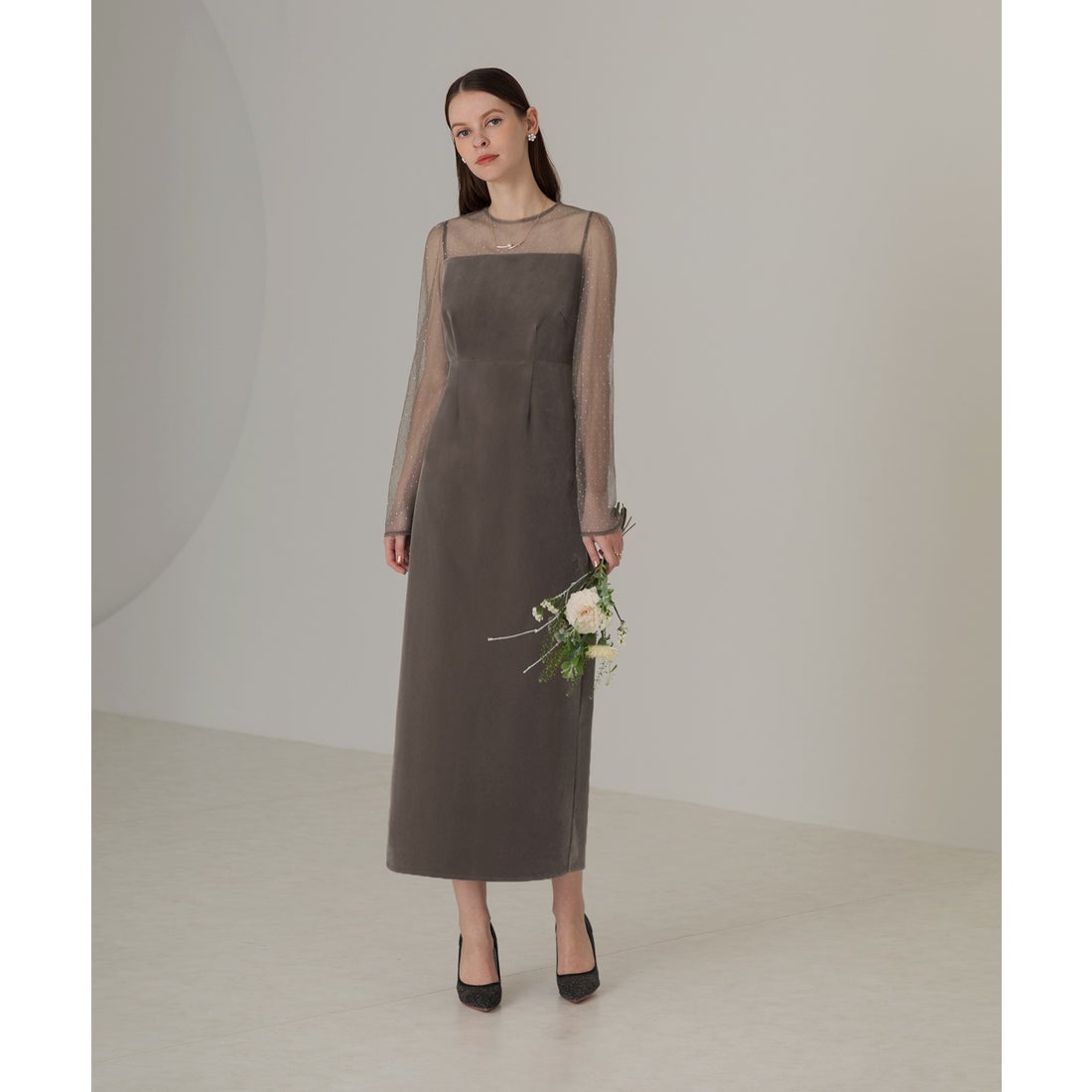 レジャ Leja 2WAYリボンビスチェドットストーンベロアIラインドレス