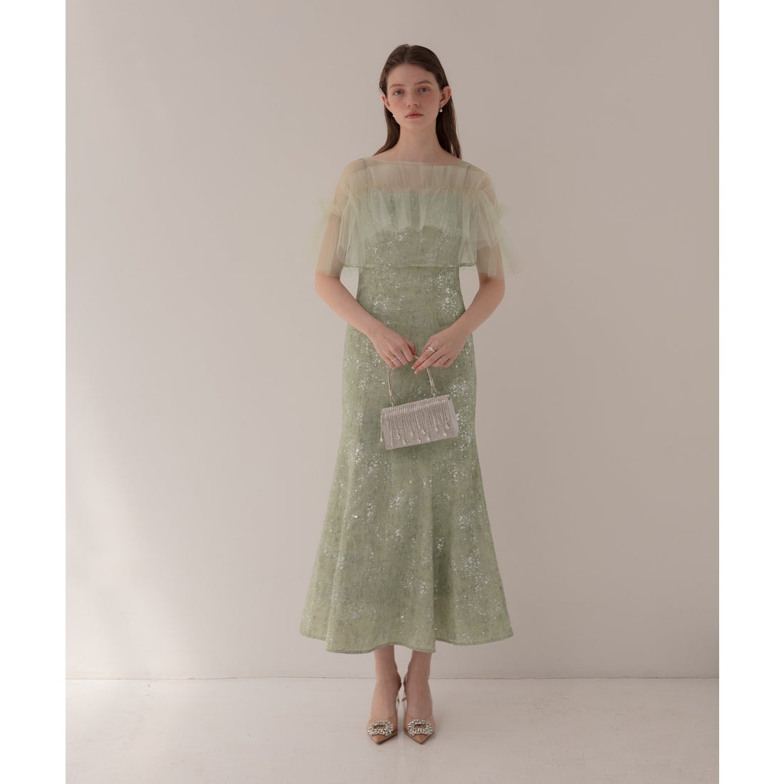 レジャ Leja チュールフリルボレロペイントマーメイドドレスワンピース