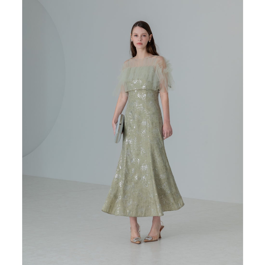 レジャ Leja チュールフリルボレロペイントマーメイドドレスワンピース