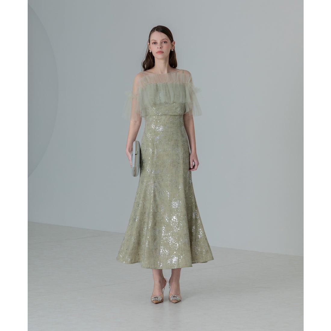 レジャ Leja チュールフリルボレロペイントマーメイドドレスワンピース