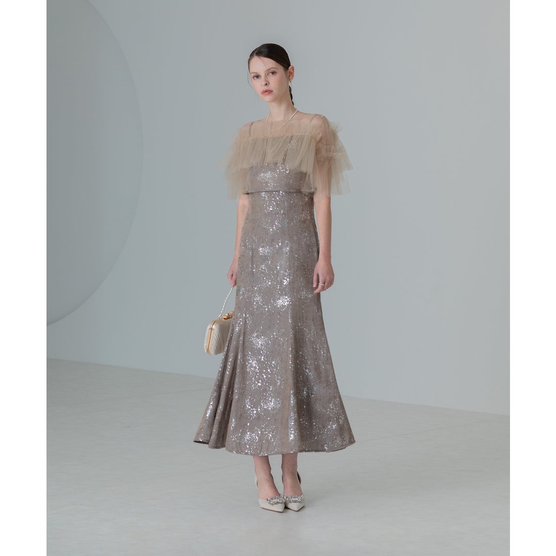 レジャ Leja チュールフリルボレロペイントマーメイドドレスワンピース