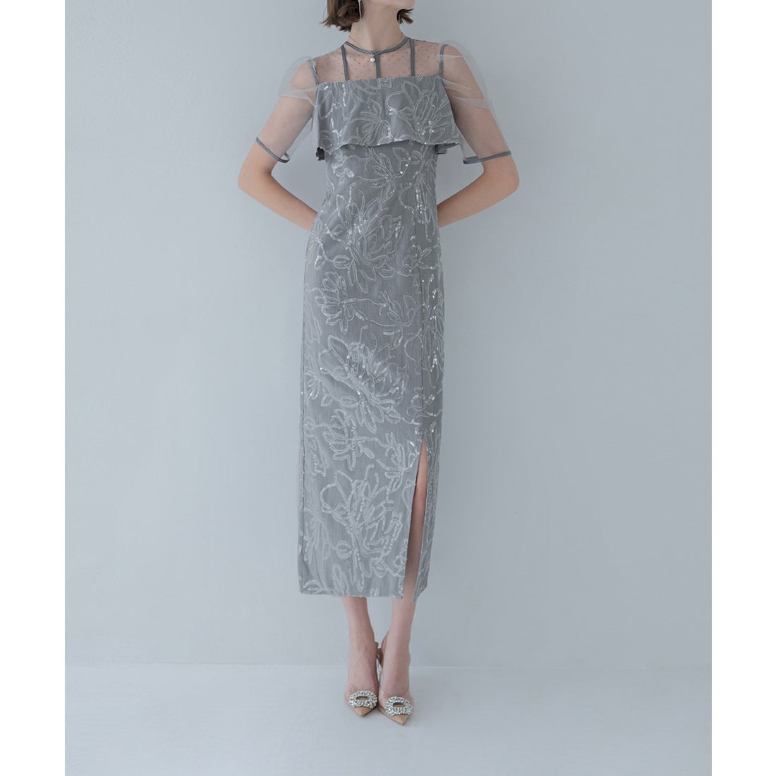レジャ Leja ドットチュールフラワースパンコールIラインドレス