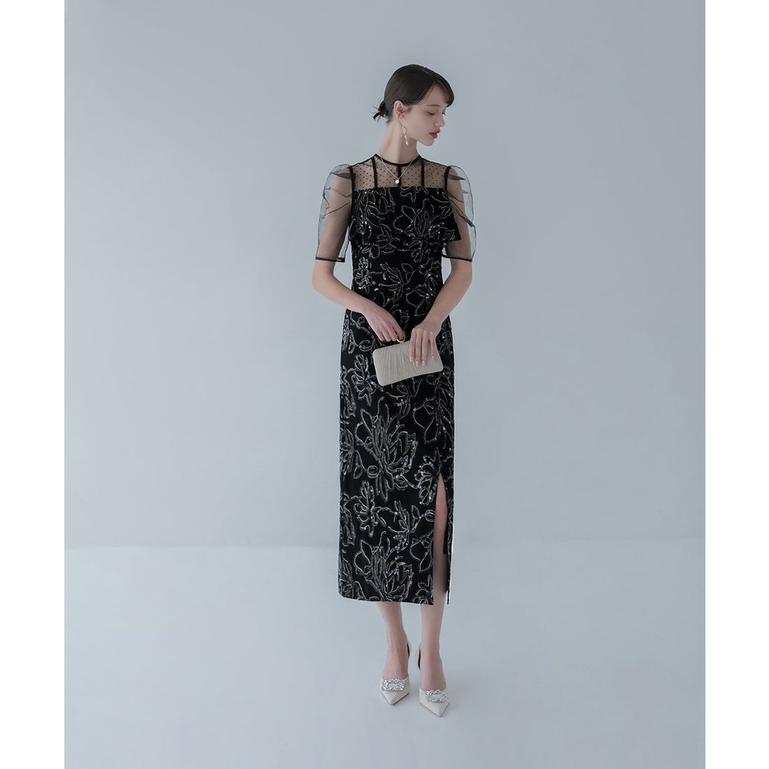 レジャ Leja ドットチュールフラワースパンコールIラインドレス