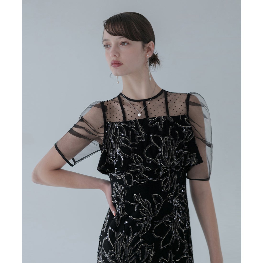レジャ Leja ドットチュールフラワースパンコールIラインドレス