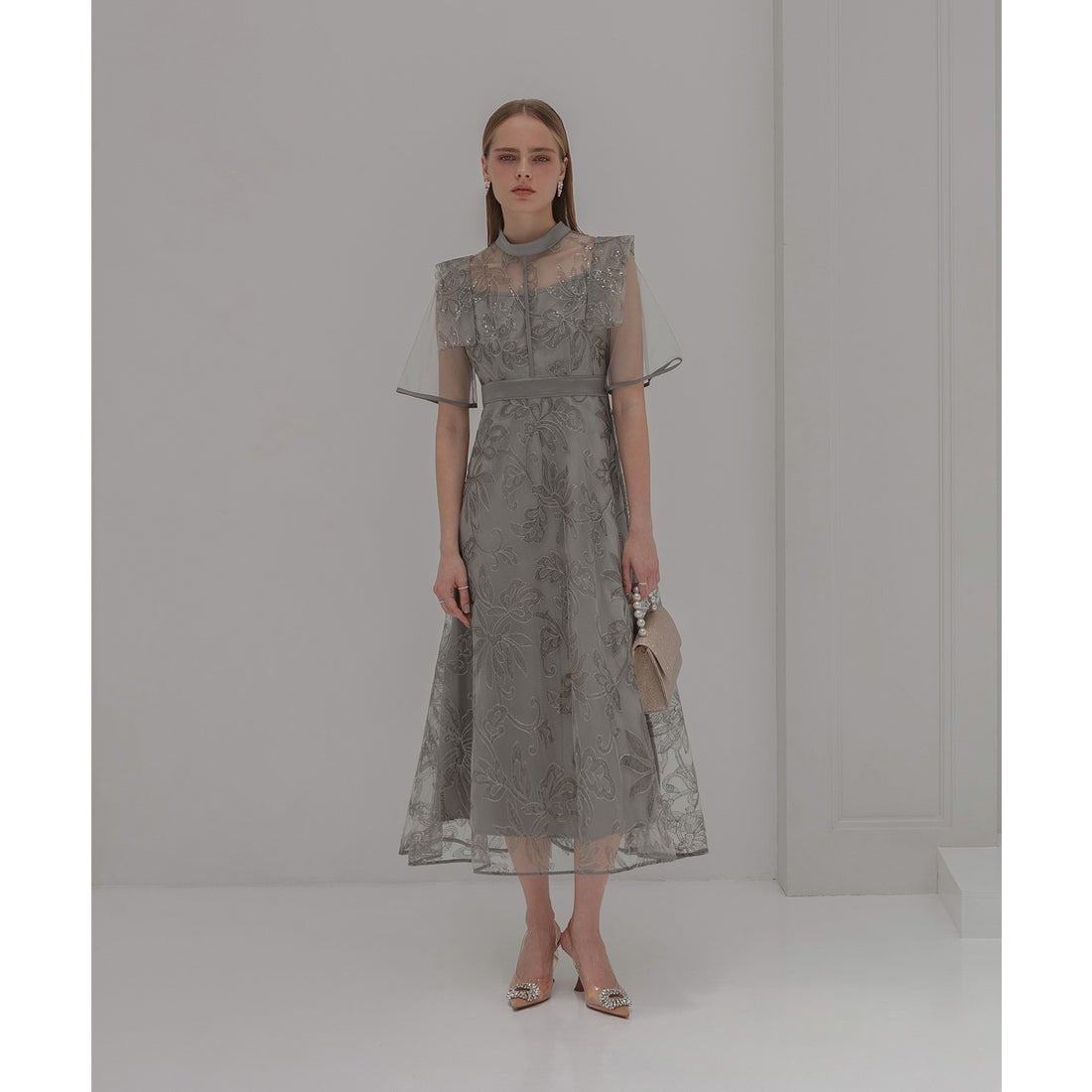 レジャ Leja フラップデザインフラワースパンコールAラインワンピース