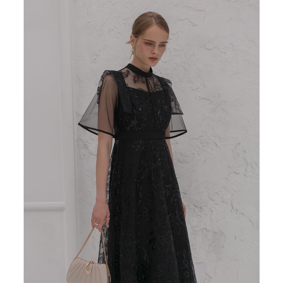 レジャ Leja フラップデザインフラワースパンコールAラインワンピース