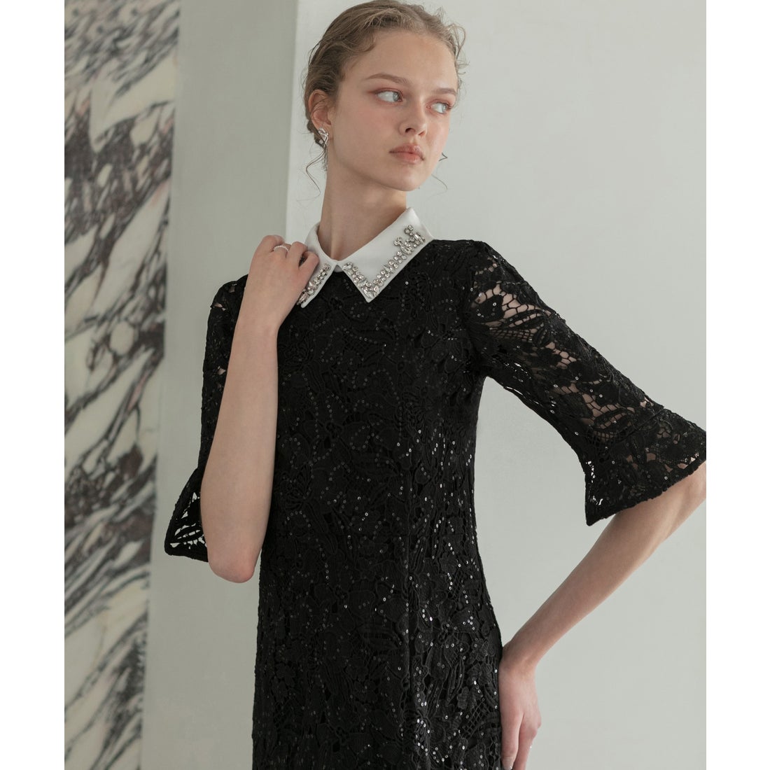 レジャ Leja ビジューカラーフラワーフリルマーメイドワンピースドレス