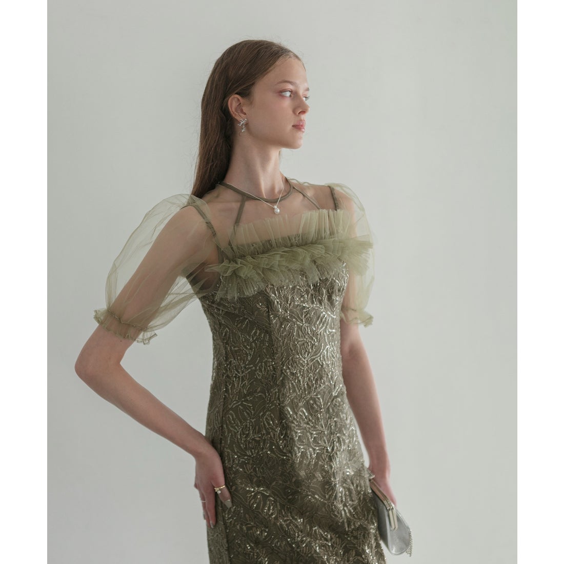 レジャ Leja チュールフラワースパンコールIラインワンピースドレス