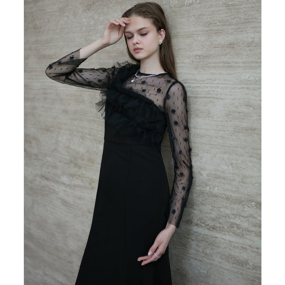 レジャ Leja フラワーモチーフアシンメトリーチュールマーメイド