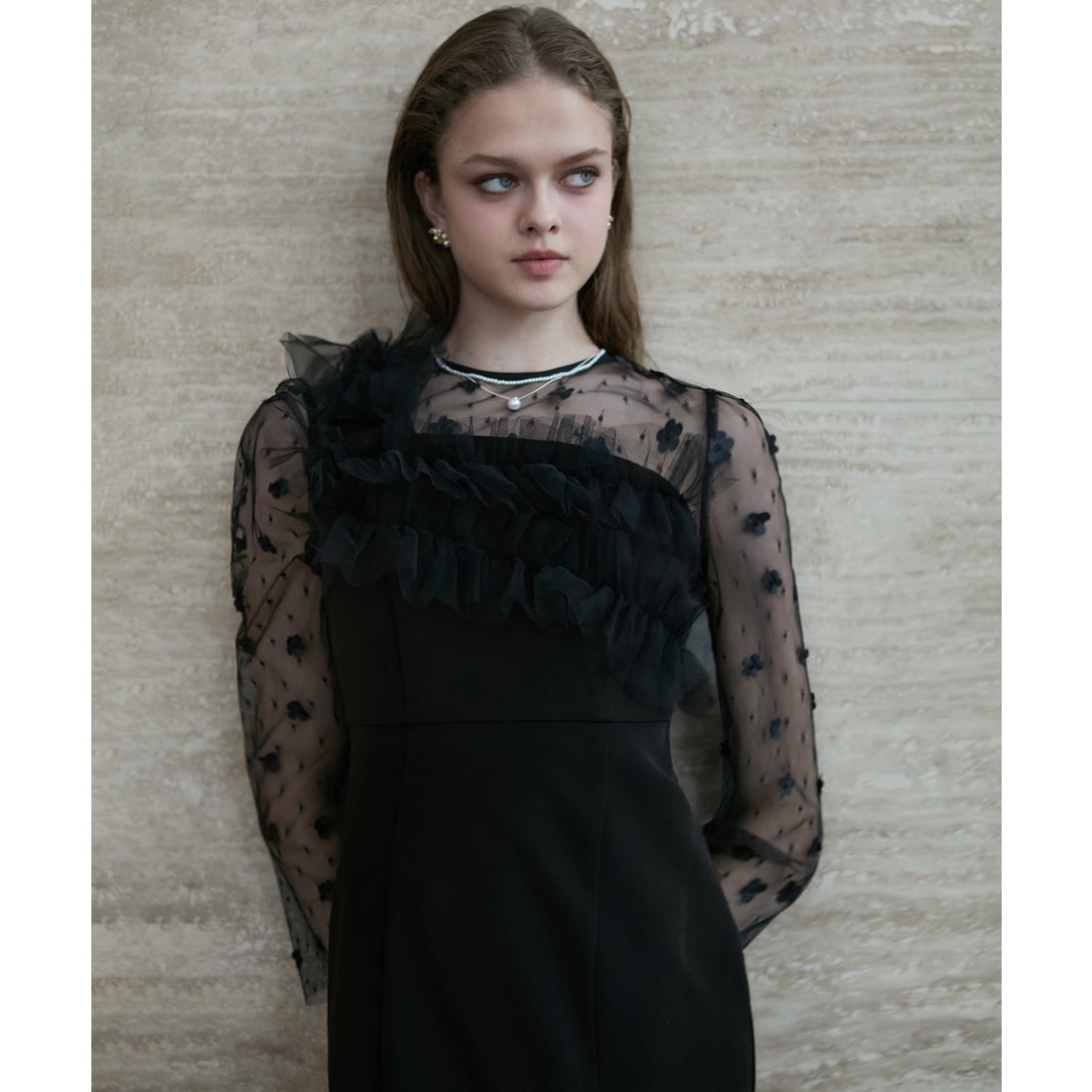 レジャ Leja フラワーモチーフアシンメトリーチュールマーメイド