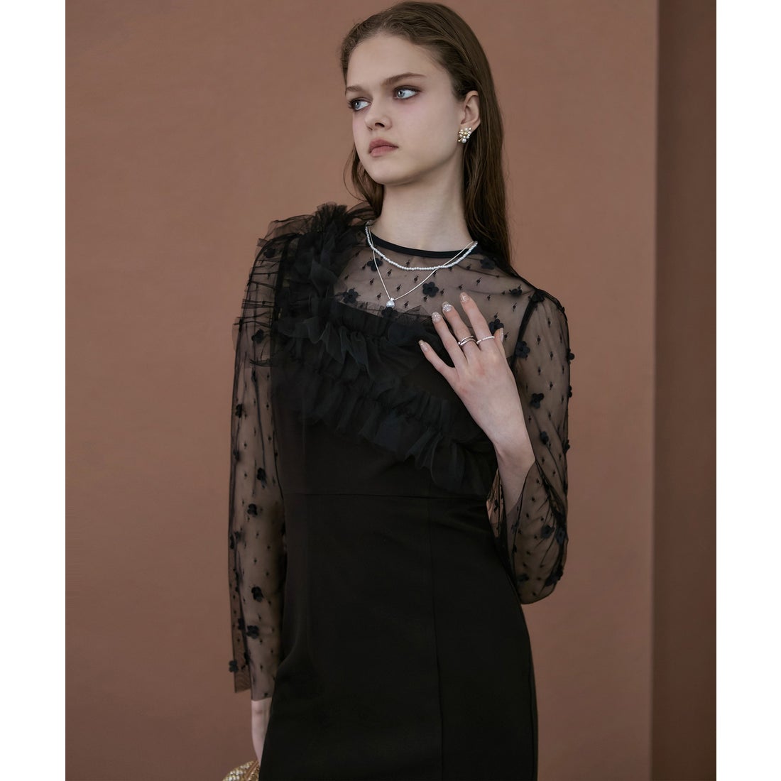 レジャ Leja フラワーモチーフアシンメトリーチュールマーメイド