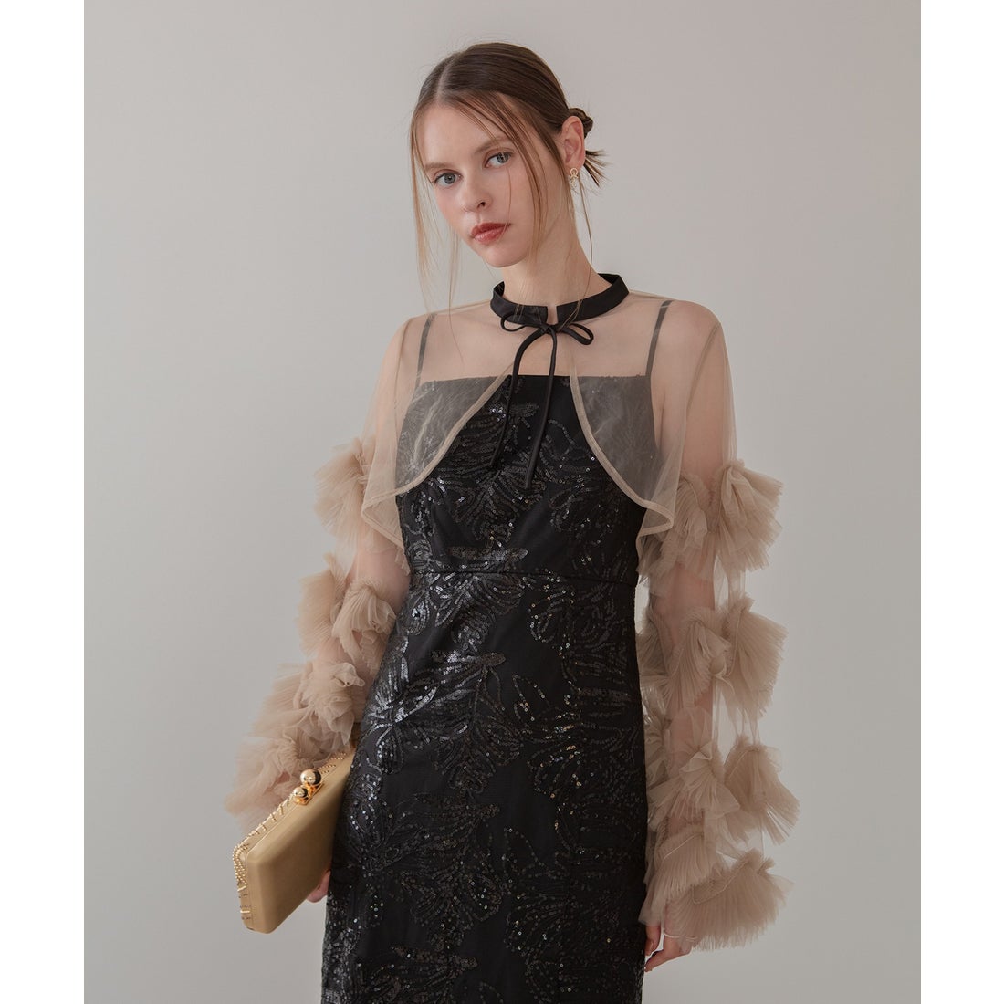 レジャ Leja フリルチュールスリーブリボンIラインワンピースドレス2点