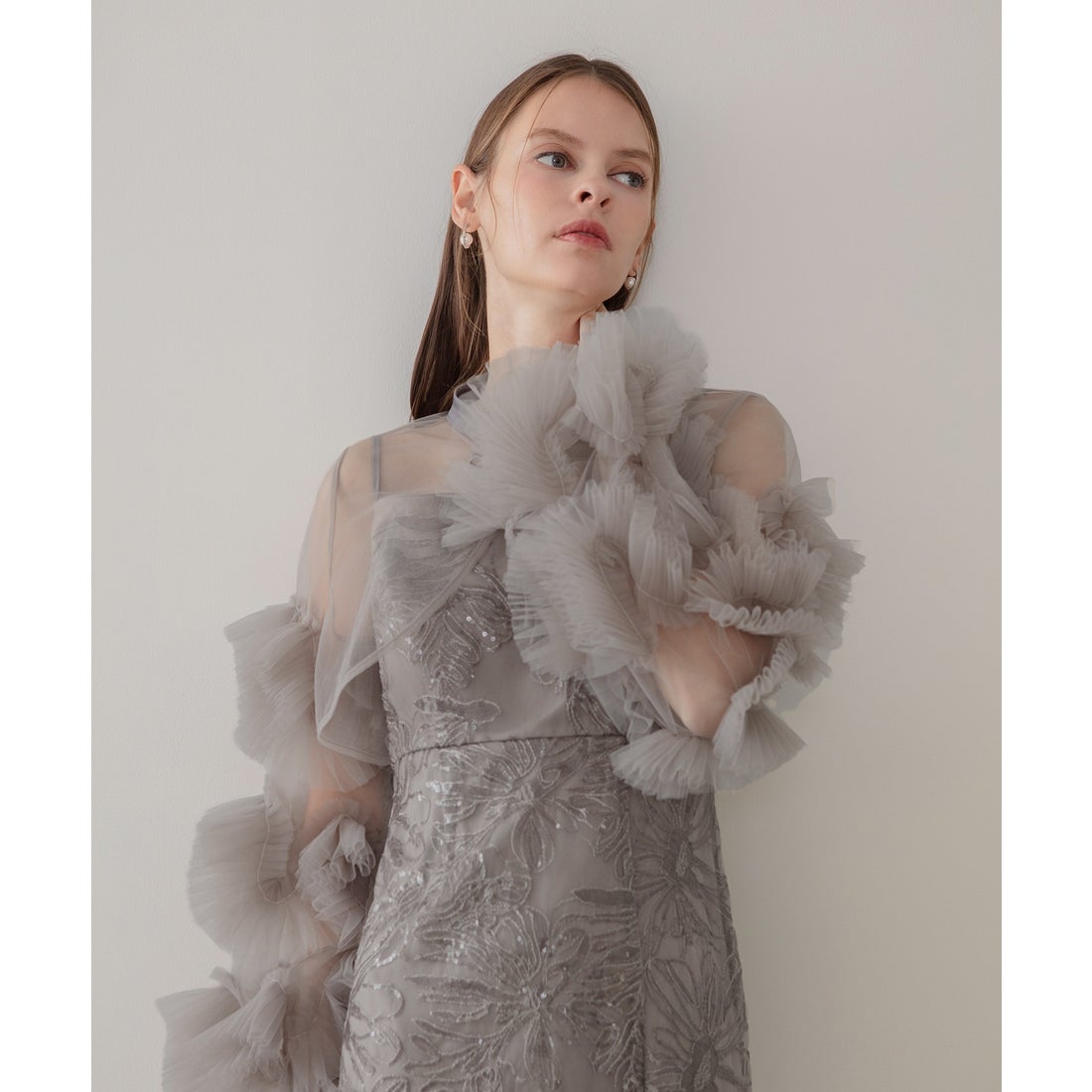 レジャ Leja フリルチュールスリーブリボンIラインワンピースドレス2点