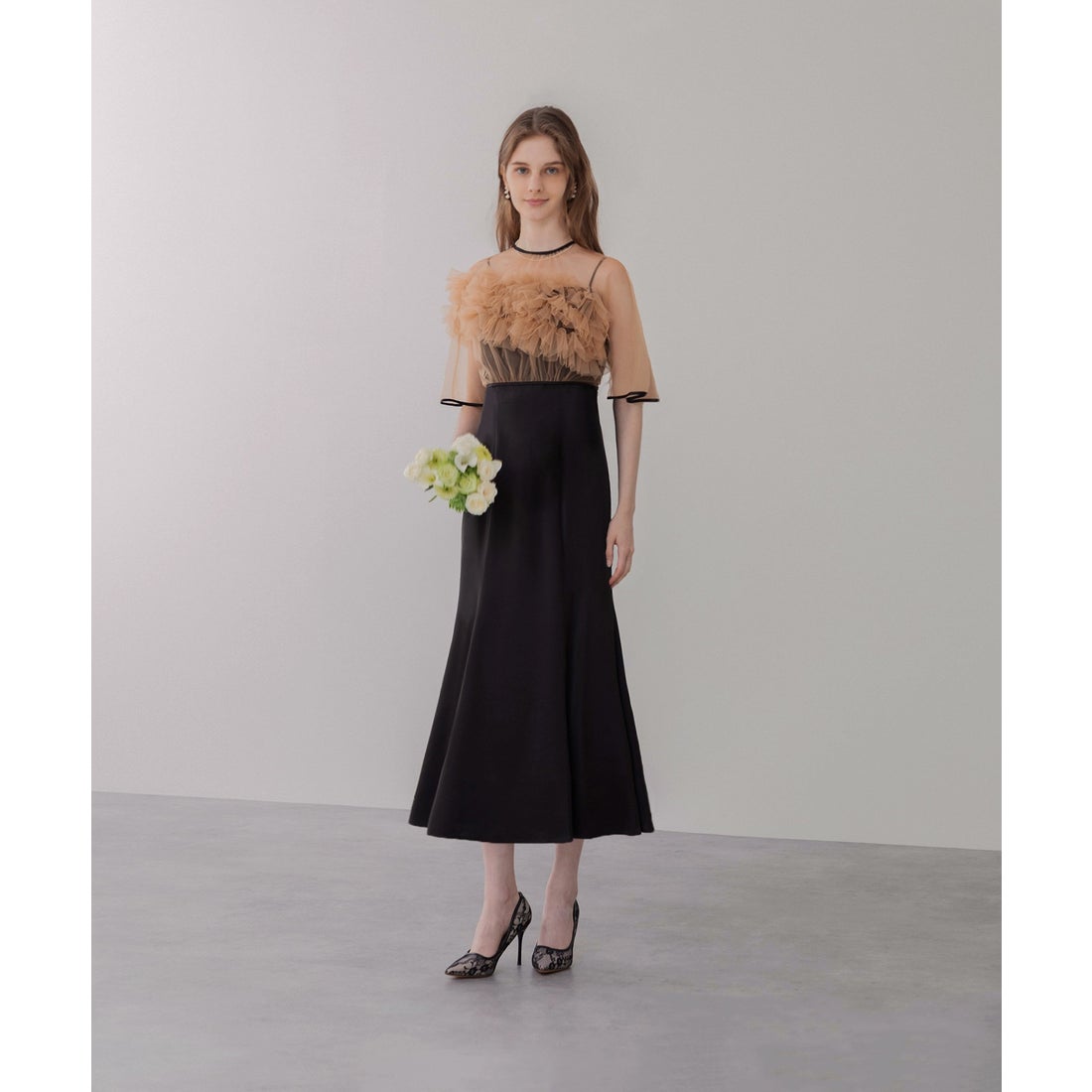 レジャ Leja ボリュームチュールパイピングフレアドレスワンピース美脚