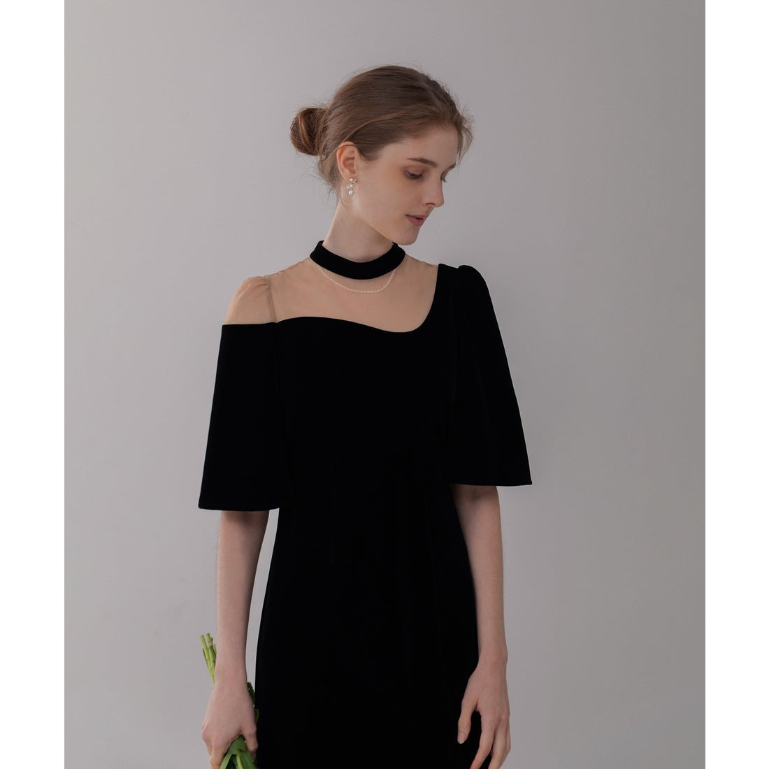 レジャ Leja 花柄刺繍スパンコールベロアスリットIラインドレス美脚