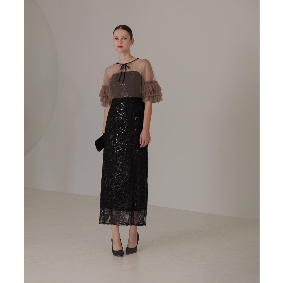 レジャ Leja チュールフリルリボンボレロスパンコール花柄刺繍ベア