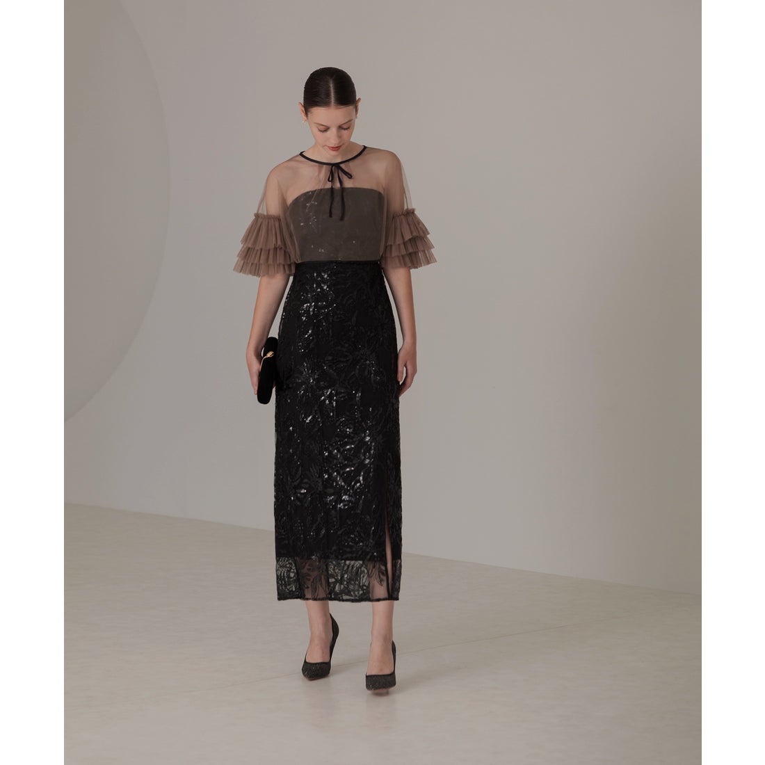 レジャ Leja チュールフリルリボンボレロスパンコール花柄刺繍ベア