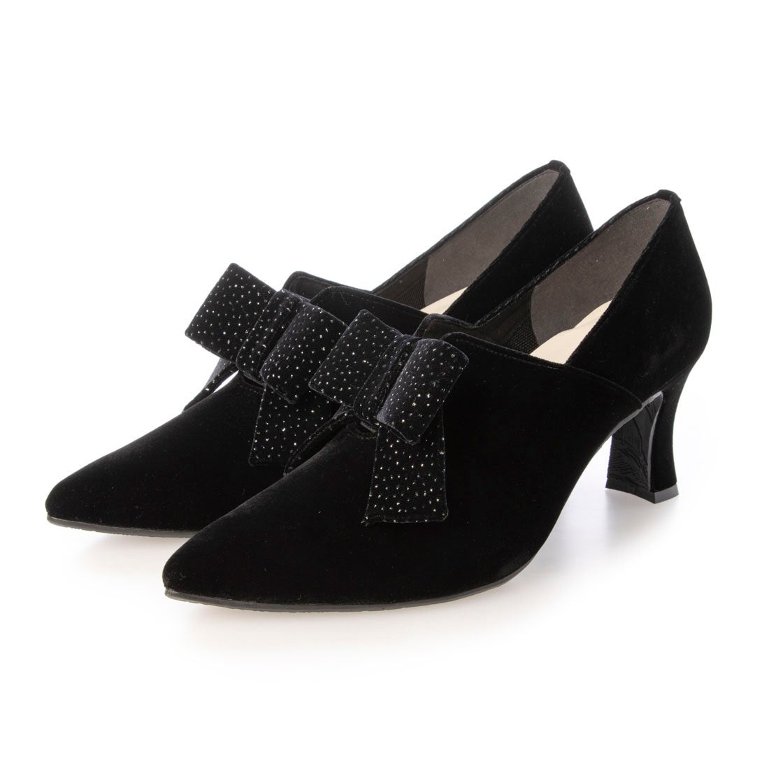 7cmリボンベルベットブーティー(0585） （ブラックZ/C） -レディース