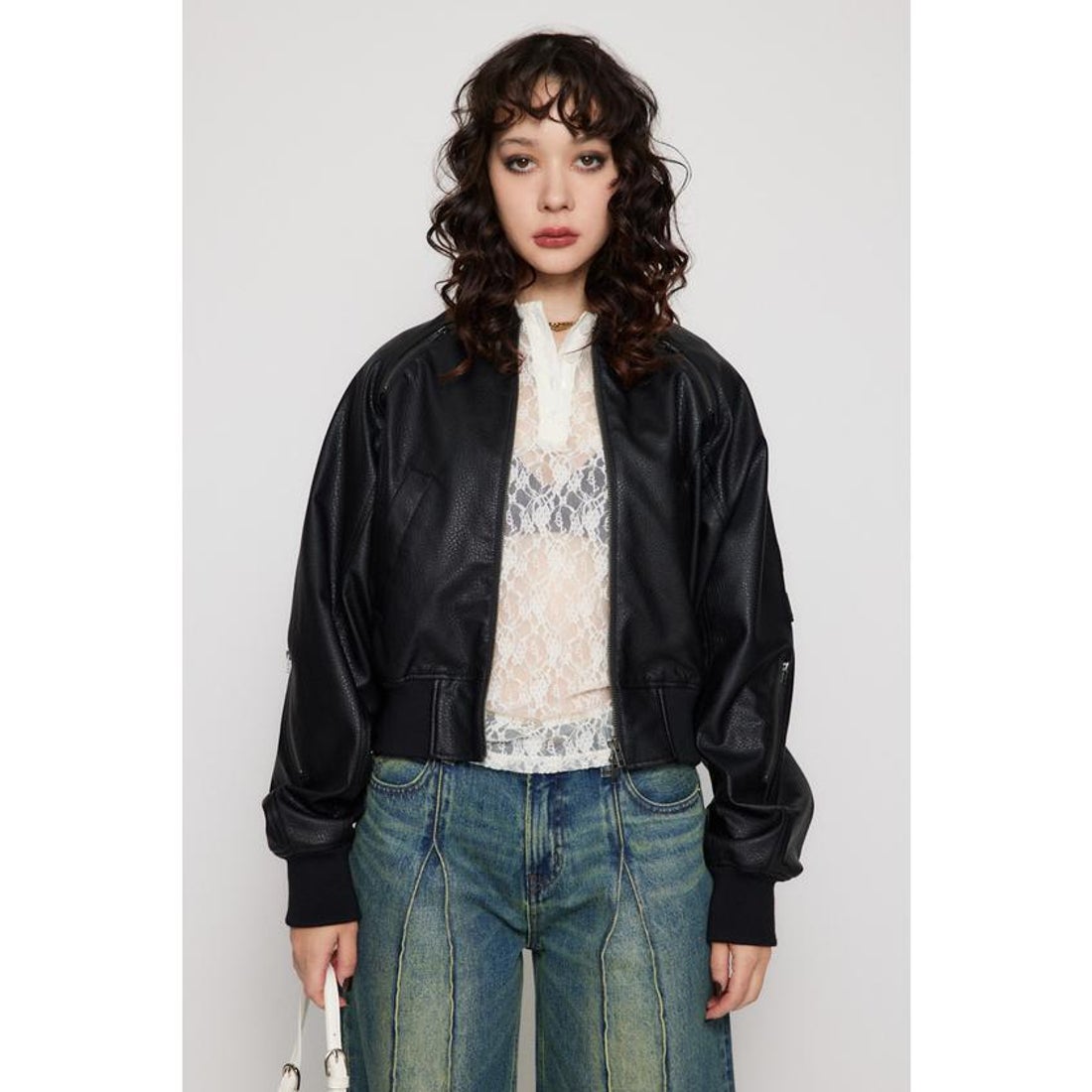 ラグア ジェム LAGUA GEM CROPPED FAUX LEATHER ブルゾン （BLK
