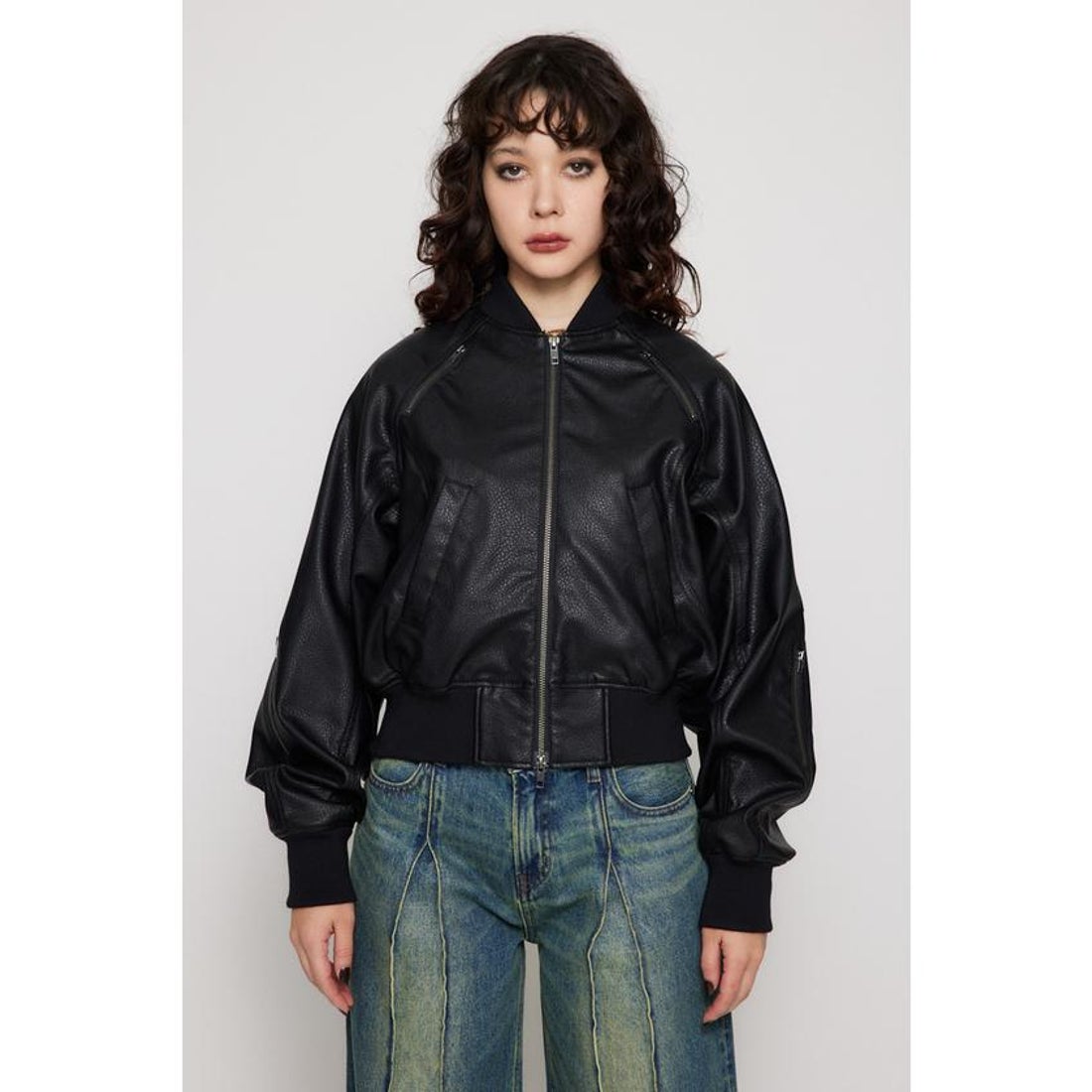 ラグア ジェム LAGUA GEM CROPPED FAUX LEATHER ブルゾン （BLK