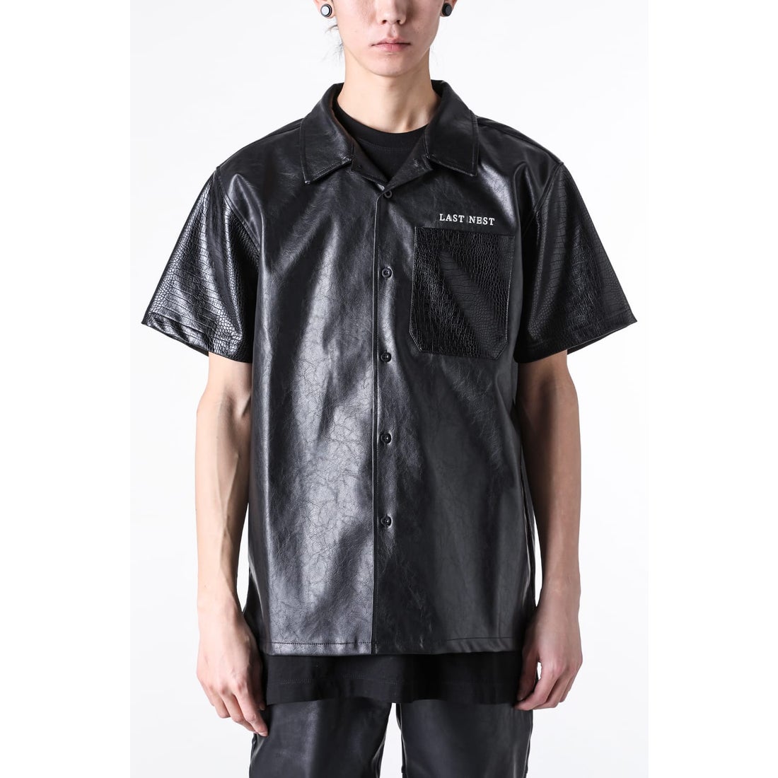 LAST NEST Leather Switching S/S Shirts （Black） - Osaka / Kyoto