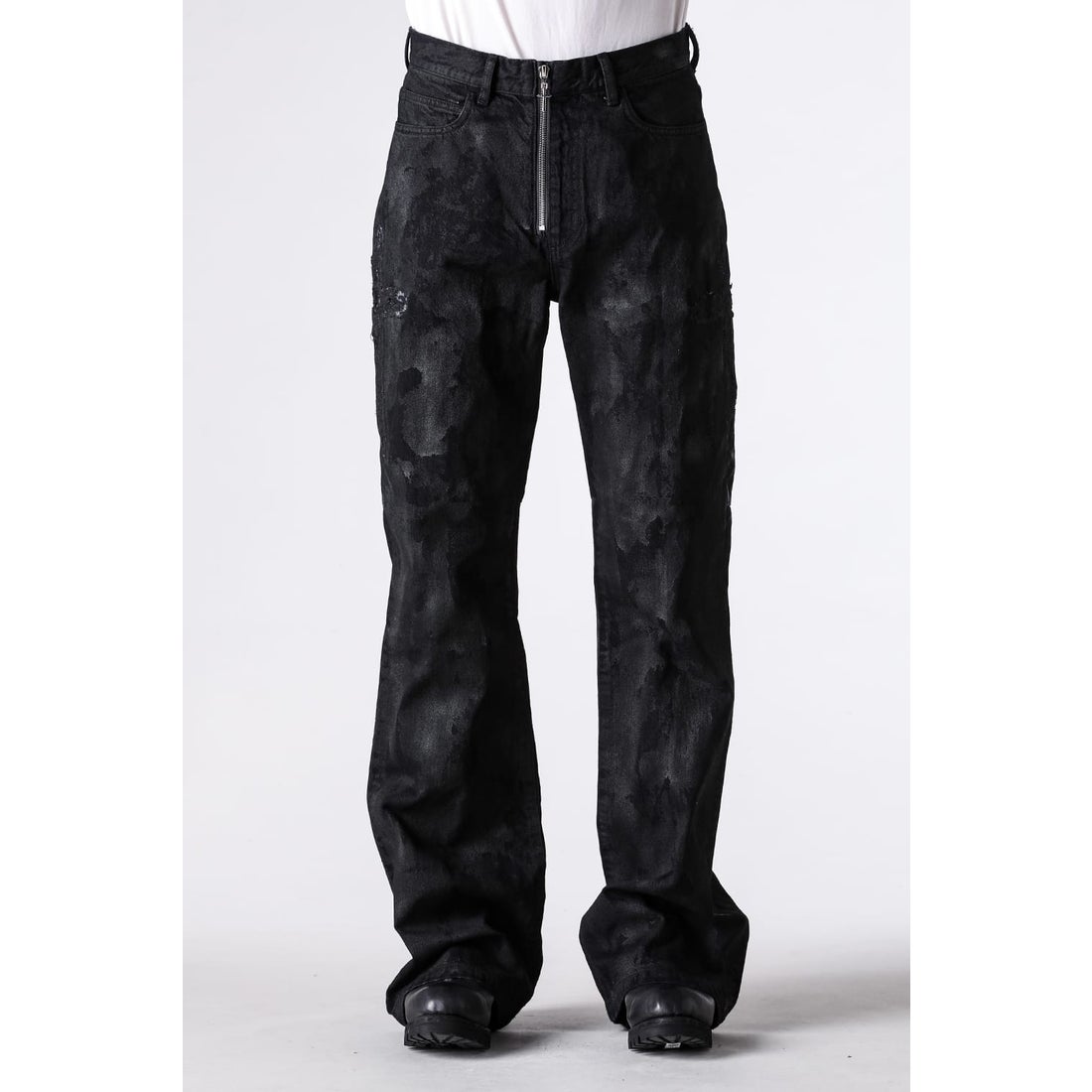 ラストネスト LAST NEST Coating Denim Flare Pants （Black