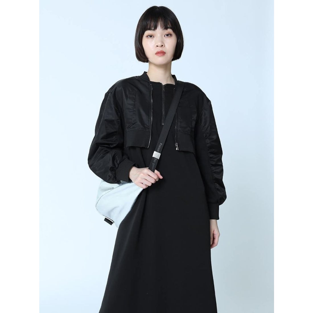 ラシュッド LASUD ブルゾンレイヤードワンピース （ブラック