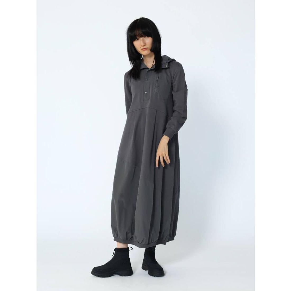 ラシュッド LASUD バルーンシルエット異素材ワンピース