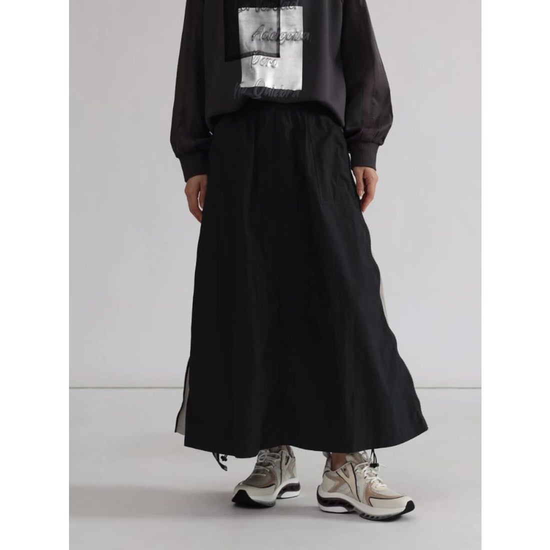 ラシュッド LASUD サイドジップラインスカート （ダークブラウン