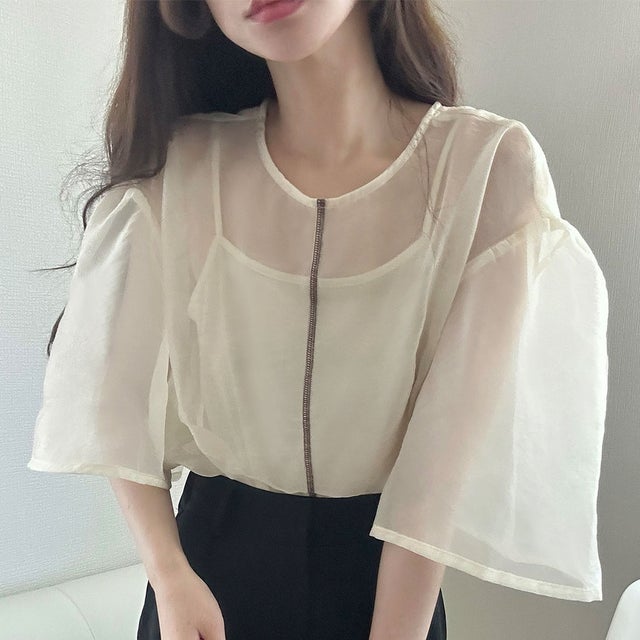 ラウアー LAUIR センターラインボリュームスリーブブラウス