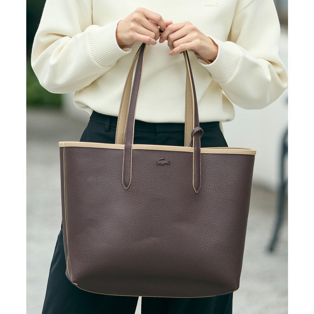 ラコステ LACOSTE ANNA リバーシブル トートバッグ （ブラック） -靴