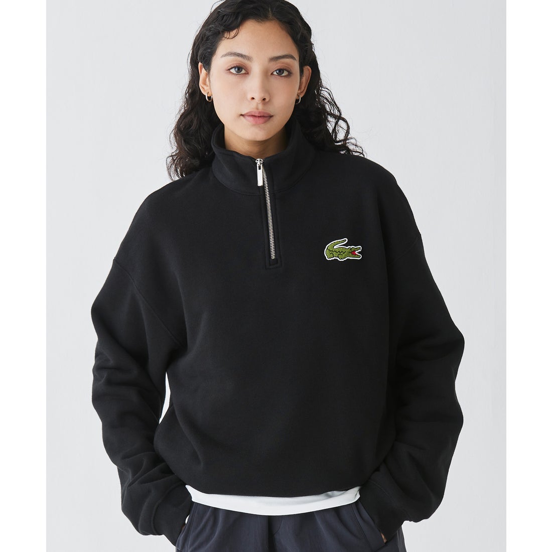 ラコステ LACOSTE ハーフジップスタンドカラースウェット（ブラック