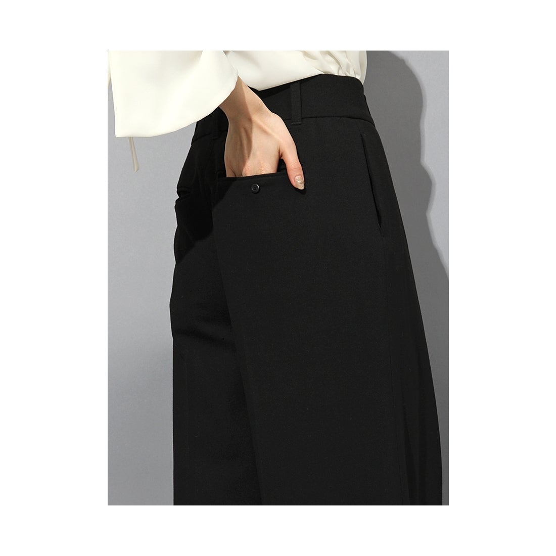 LAGUNAMOON ハイウエストワイドパンツ ライトグレー -靴＆ファッション